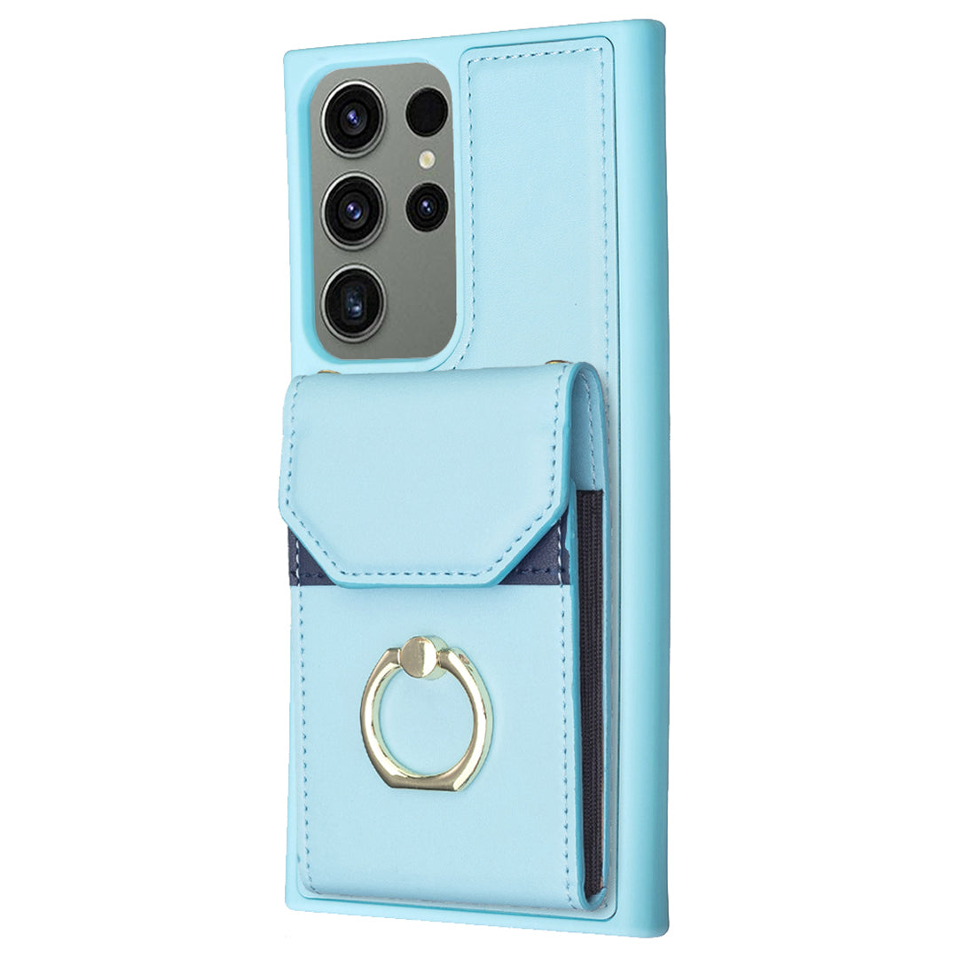 BF29 Phone Case Shell For Samsung Galaxy S23 Ultra Card Holder Ring Kickstand PU Leather TPU Cover BF29 Phone Case Shell For Samsung Galaxy S23 Ultra Card Holder Ring Kickstand PU Leather TPU Cover